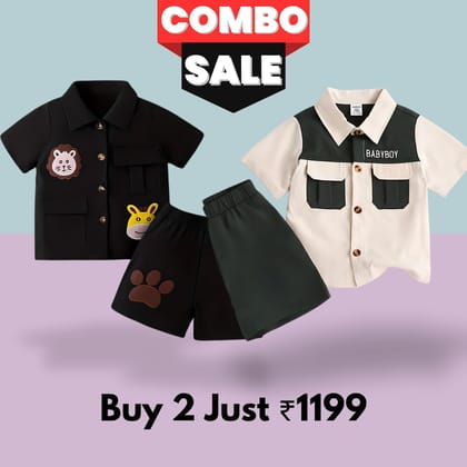 KIDSCUDDLES KIDS CO-ORD SET BLACK CREAME COMBO OF 2-1-2 YEARS