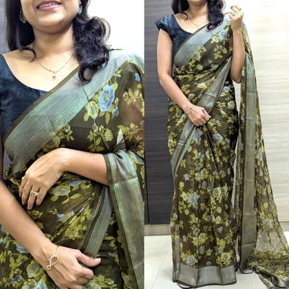 chiffon butterfly Zari woven border saree