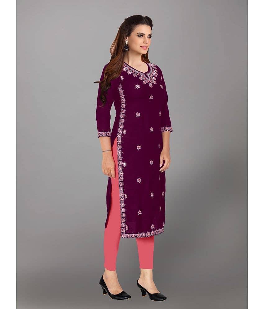 Kapadia - Wine Rayon Women's Straight Kurti ( Pack of 1 )