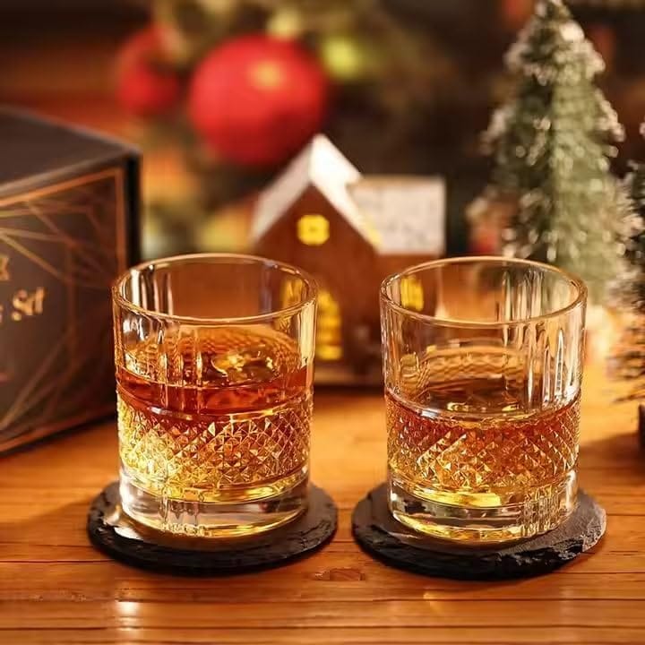 Premium Stylish,Crystal Bourbon Whiskey Brandy Glasses Wine Glass Crafted Lead Free Glass Great Rocks Barware for Scotch Bourbon Liquor Cocktail Drinks Spirit Drinks Scotch Cognac,(310 ml)