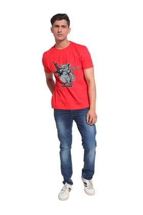Kinnko Premium Cotton Mens Printed T-Shirt  Red