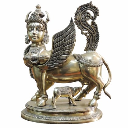 Brass Kamdhenu Cow Statue - Artistic Temple Decor, Height : 16.5 Inch (BSMAS1498 A)