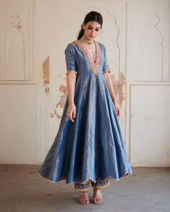 Moonlight Blue Anarkali Set-M