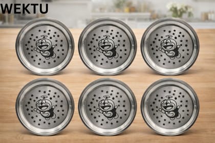 WEKTU  Stainless Steel Quarter Plate for Kids & Dining, 18 cm, Laser Engraved,Multiple Designs(Kanjak plate) pack of 12.