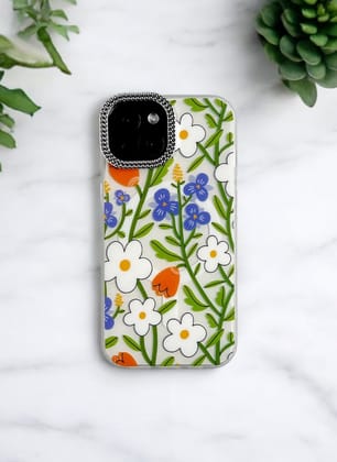 Orange and Blue Accents Floral Case for iPhone 14