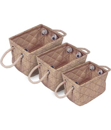 PrettyKrafts Foldable Storage Basket Bins Organizer, Pack of 3, Jute Grey