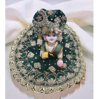 Dark Green Laddu Gopal Dress with Zari Work and Pagdi