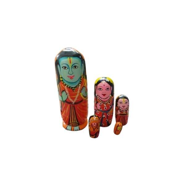 Wooden Handmade and handpainted Wooden Ramji Nesting Dolls (Set of 5)