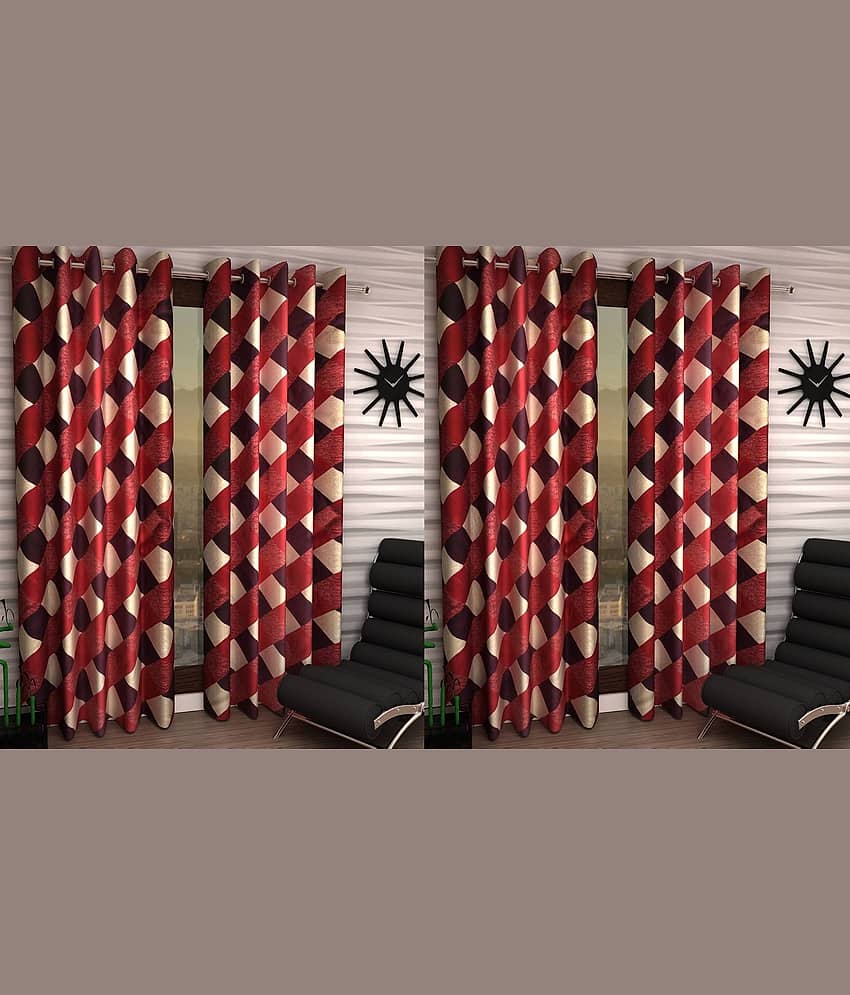 N2C Home Abstract Semi-Transparent Eyelet Curtain 7 ft ( Pack of 4 ) - Red