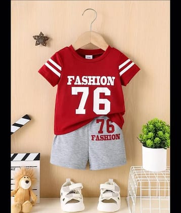 CUTEVIBE Pack of 1 Unisex Cotton Blend T-Shirt & Shorts Set ( Red )