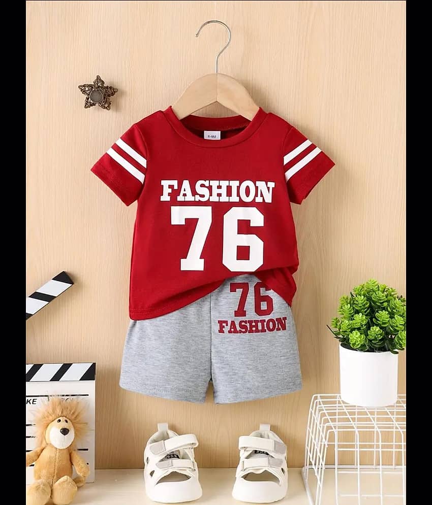 CUTEVIBE Pack of 1 Unisex Cotton Blend T-Shirt & Shorts Set ( Red )