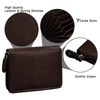 Small Pocket-Sized 9 Slot ID, Credit-Debit Card Holder with Closing Zipper for Men & Women - Brown WL601-UF