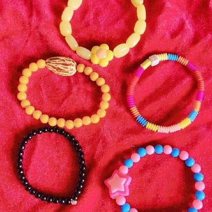Handmade Festive Bracelet Black Yellow Pink mix