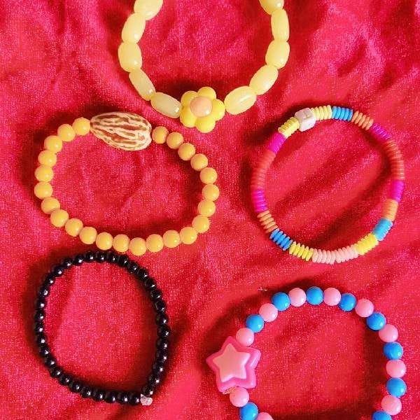 Handmade Festive Bracelet Black Yellow Pink mix