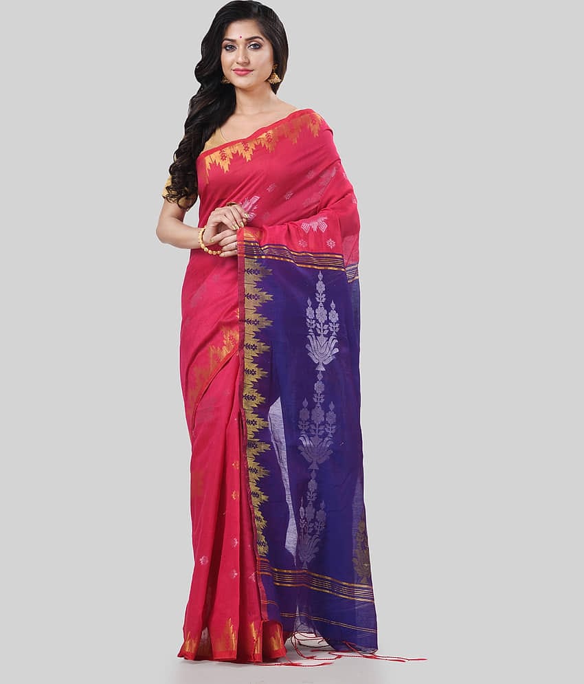 Desh Bidesh Cotton Silk Self Design Saree With Unstitched Blouse Piece ( Pink )