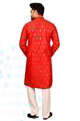 Stylish Mirror Embellished Kurta Set For Men (Color - Red, Size - 36) by G P International