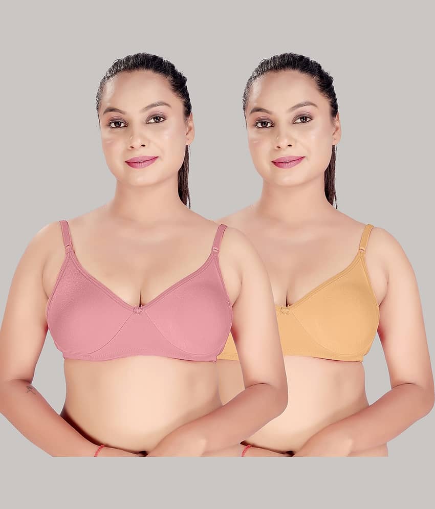 HAYA Pack of 2 Cotton Non Padded Women's Everyday Bra ( Multicolor )