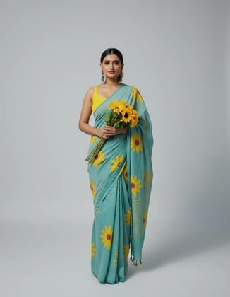 Pure Linen Cotton Digital Printed Saree with Handmade Zalar  PHPL 233