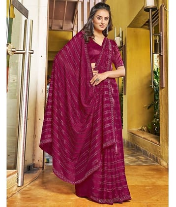 Satrani Chiffon Embellished Saree With Unstitched Blouse Piece ( Mint Green )