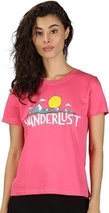 Cotton Pink Graphic Casual T-Shirt