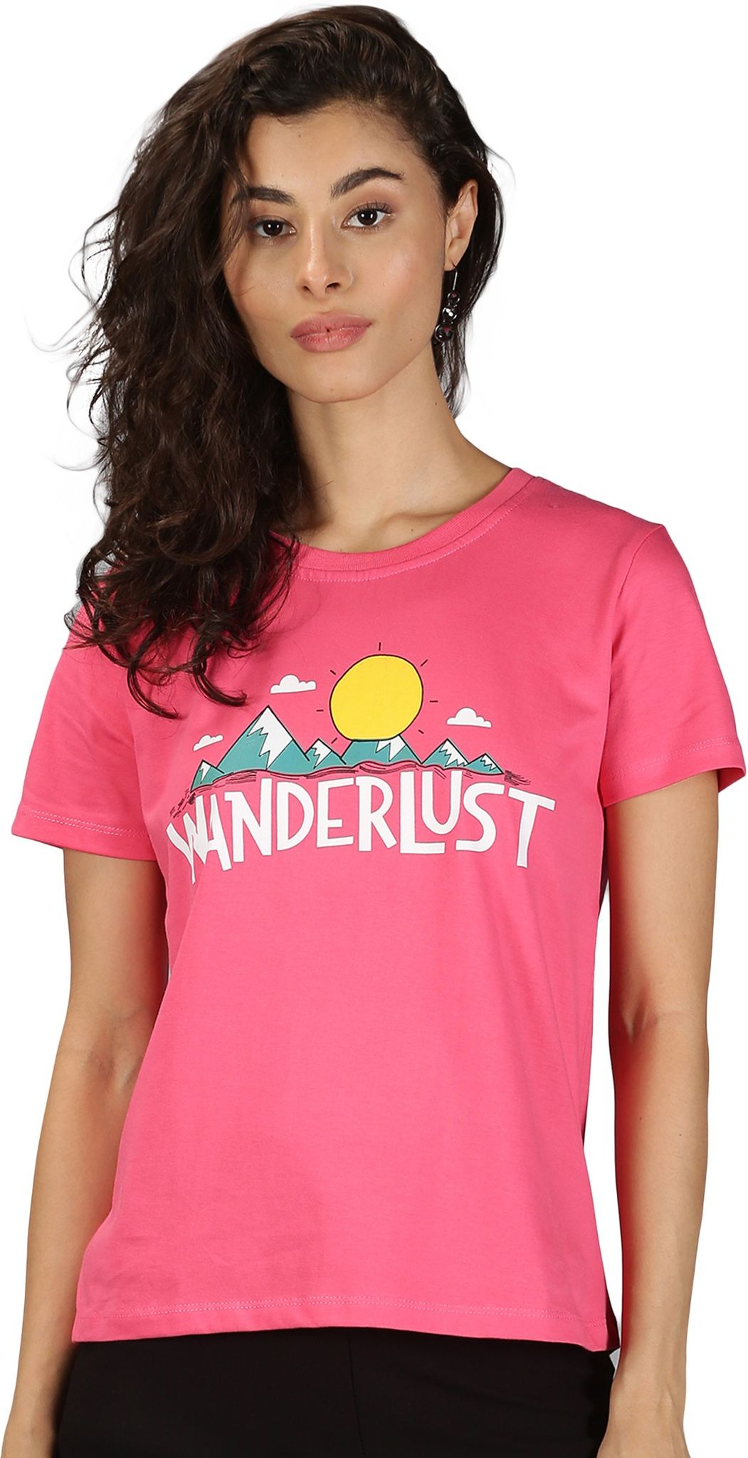 Cotton Pink Graphic Casual T-Shirt