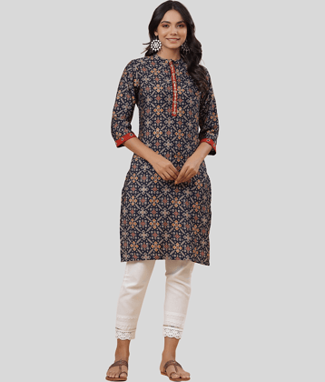 Juniper - Navy Cotton Women's Straight Kurti ( Pack of 1 )