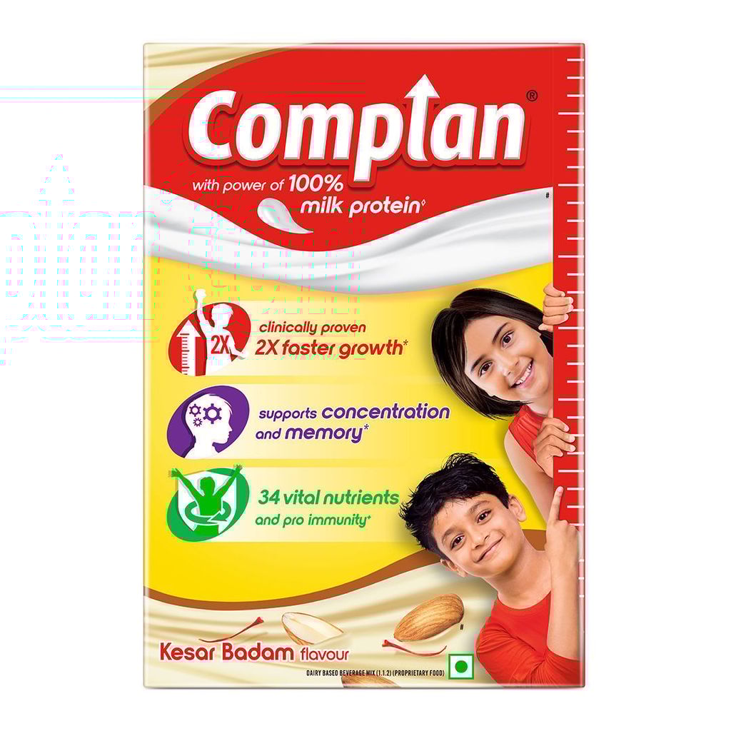 Complan Nutrition Drink Powder for Children, Kesar Badam Flavour, 500 g Refill Pack | Nutrition drink for kids with protein & 34 vital nutrients
