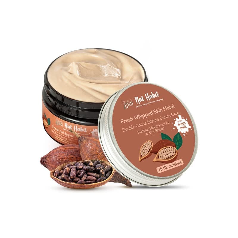 Nat Habit Double Cocoa Moisturiser, Skin Malai, Body Cream, Body Butter, Cold Cream Winter | Extreme Dry Skin, 48 HR Moisture, Shea, Cocoa Butter, Milk, Body Lotion - 120ml (Pack of 1) Nat Habit Double Cocoa Moisturiser, Skin Malai, Body Cream, Body Butt