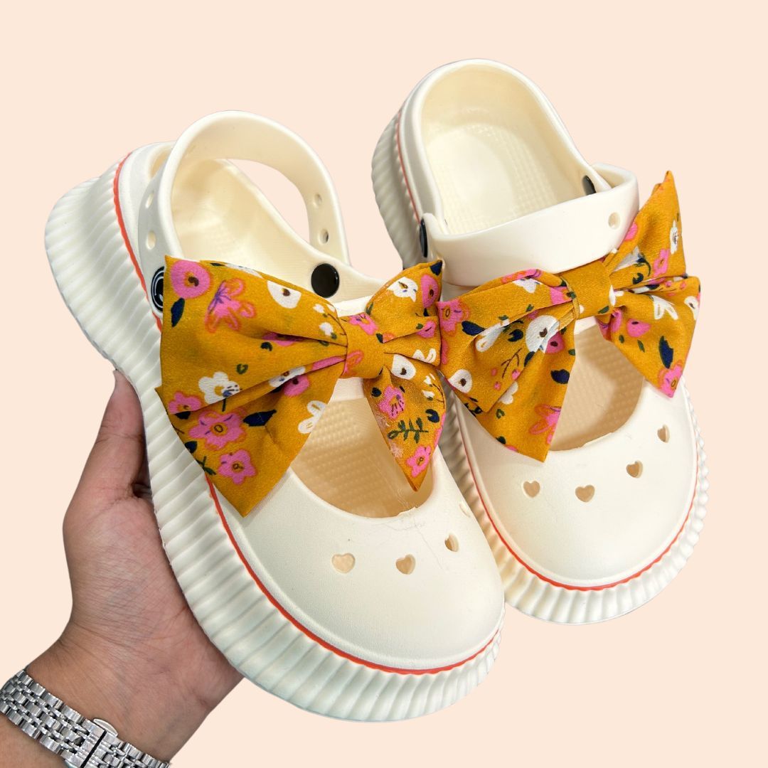 Classic Beige Bow Clogs-40-41