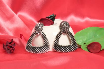 Oxidised Silver Drop Earrings-Silver