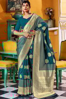 Peacock Blue Zari Woven Banarasi Silk Saree