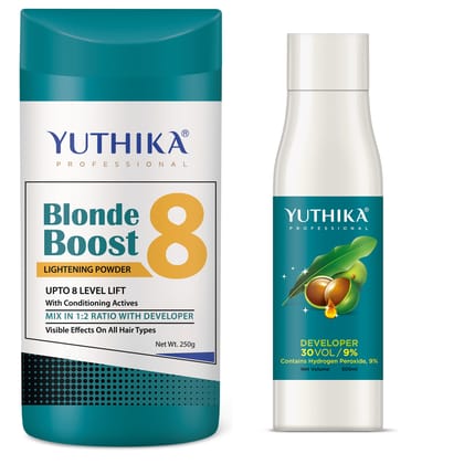 Yuthika Professional Blonder Powder 250g with Hair Color Developer 30 Volume (9%) 500ml