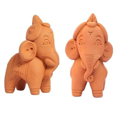 Toy Elephant Decorative Showpiece Handmade Terracotta Animal Statue Home and Office Decor Set of 2 Pieces