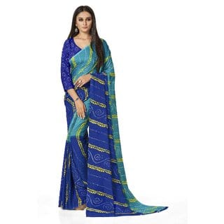 SVB Sarees Womens Blue Colour Bandhani Printed Georgette Saree With Blouse Piece