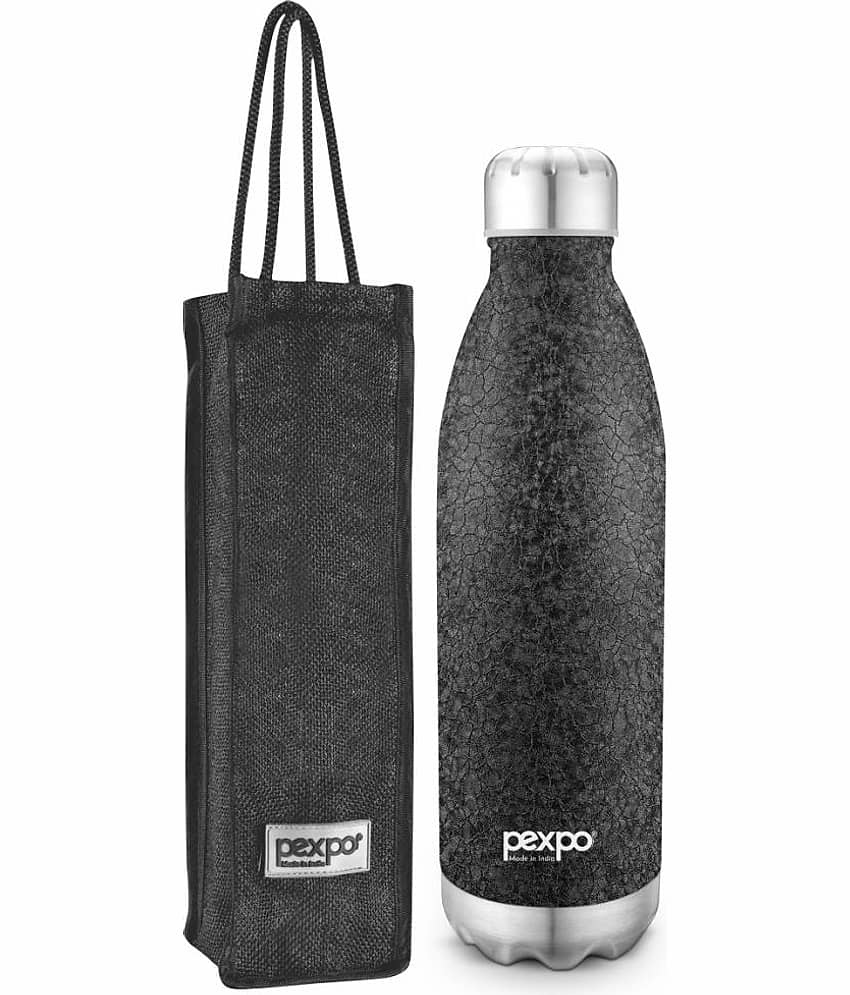 Pexpo 1500ml 24 Hrs Hot and Cold Flask with Jute-bag, Electro Vacuum insulated Bottle (Pack of 1, Black)