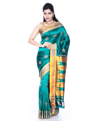 Pure Silk Ilkal Saree with Kasuti Embroidery in Teal
