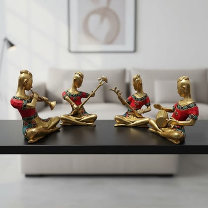 Brass Showpiece Rajasthani Musical Set Of 4 Pc, Height : 6.5 Inch (BSMAS053)