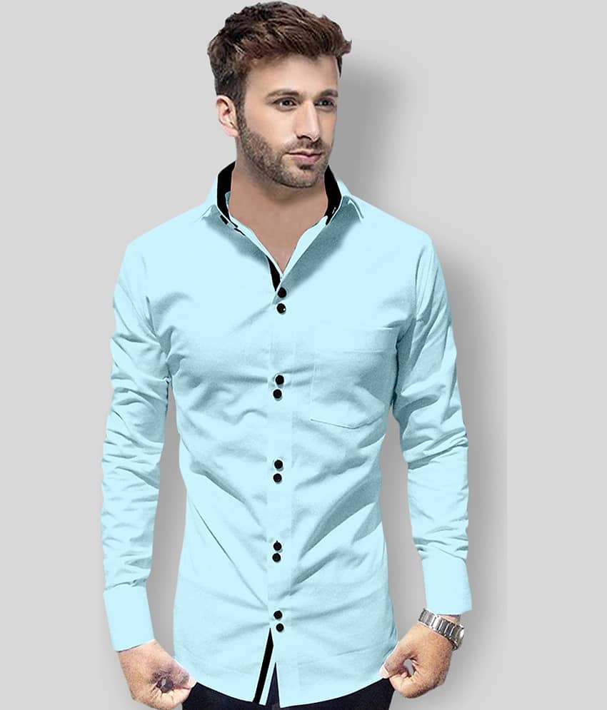 P&V - Blue Cotton Blend Slim Fit Men's Casual Shirt (Pack of 1)