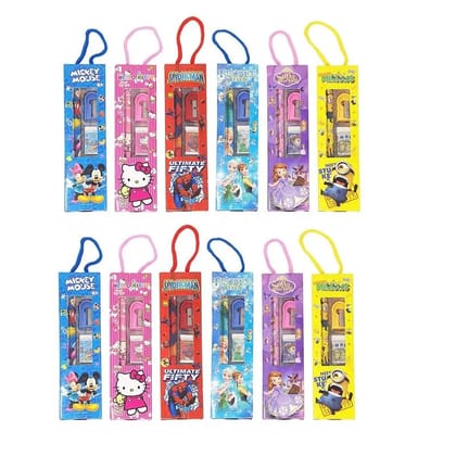 Nanha Bazaar 5-in-1 Birthday Party Return Gifts Stationery Kit Set in a Fancy Box for Kids - Multiple Color and Design Available (Pack of 6)