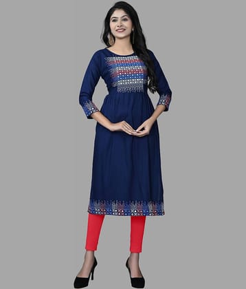 HAYA - Navy Rayon Women's Straight Kurti ( Pack of 1 )