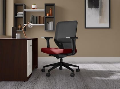 Greta 2.0 Mid Back Fabric Ergonomic Office Chair (Milan Red with Black Body) (1-Year Warranty, Adjustable Armrest)