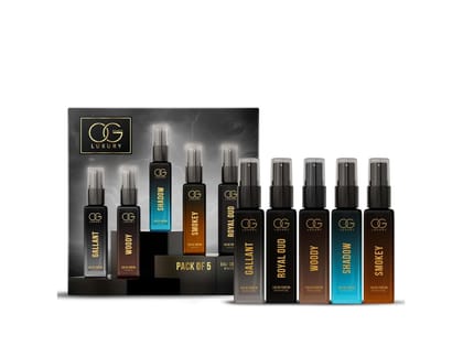 OG BEAUTY Luxury Perfume Gift Set for Men 5 Premium Eau De Parfum Scents  Gallant, Woody, Shadow, Smokey & Royal Oud | Long-Lasting & Travel-Friendly Fragrance Set (5 x 8ml)