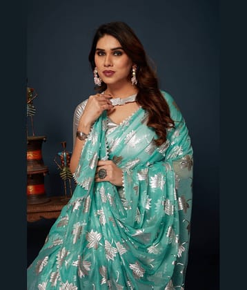 Parmila Fashion Chiffon Embellished Saree With Unstitched Blouse Piece ( Pink )