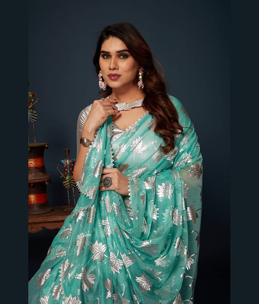 Parmila Fashion Chiffon Embellished Saree With Unstitched Blouse Piece ( Pink )