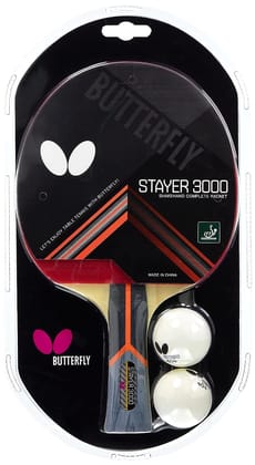 Butterfly Stayer 3000 Shakehand FL Table Tennis Paddle: Genuine Table Tennis Paddle with 2 Plastic Balls for Beginners  by Total Sporting And Fitness Solutions Pvt Ltd