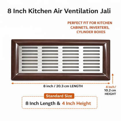 8 Inch Kitchen Air Ventilation Jali – Stainless Steel Grill with ABS Frame (Brown) – Roof Vent, Cylinder & Inverter Cover – Modern Air Vent for Home & Modular Kitchen Use