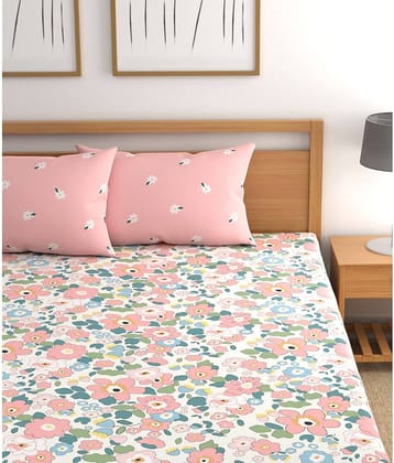 CG HOMES Microfibre Floral Fitted Fitted bedsheet with 2 Pillow Covers ( Double Bed ) - Pink