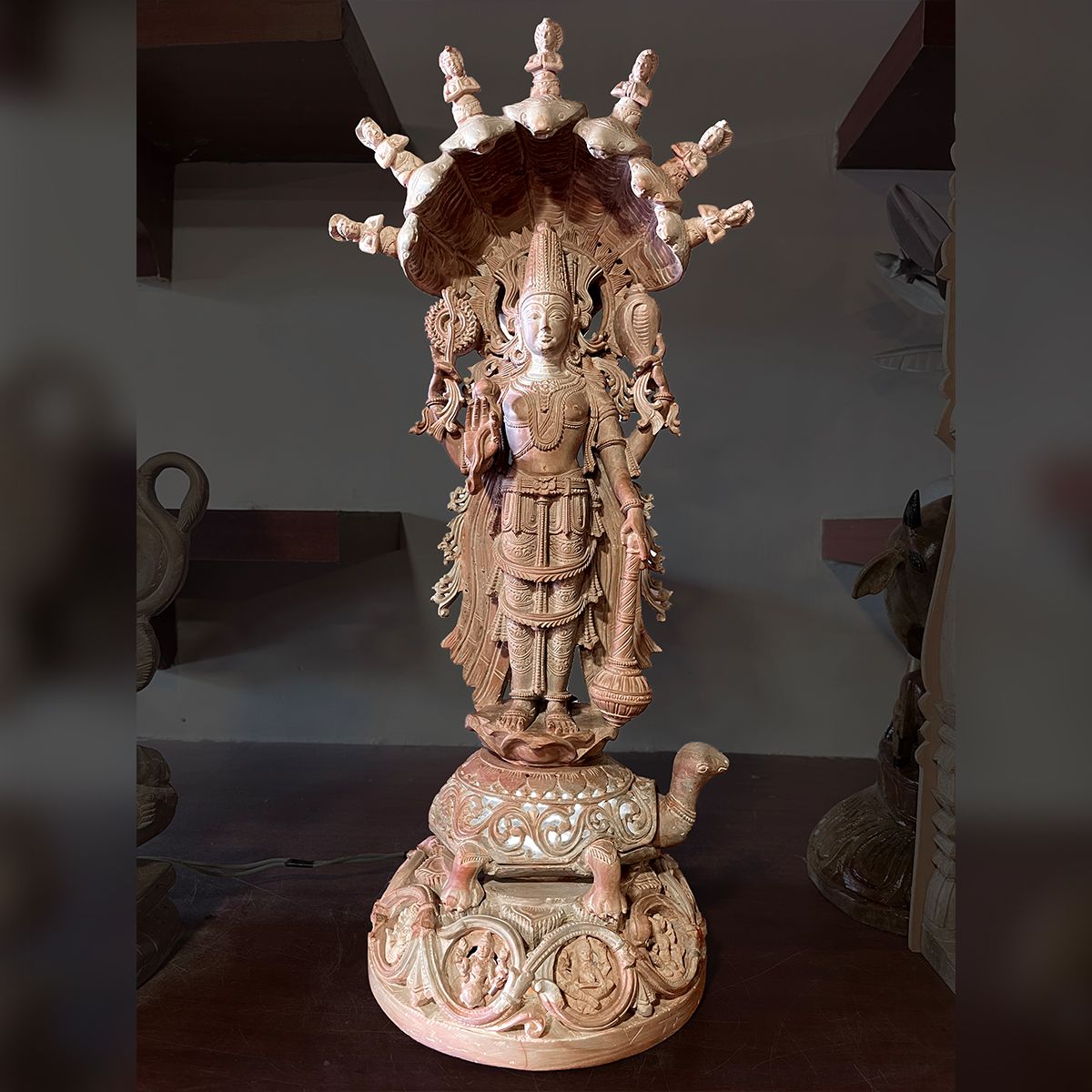 Lord Vishnu Pink Stone Lamp