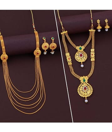 ShreejiHuf Alloy Golden Traditional Necklaces Set Long Haram