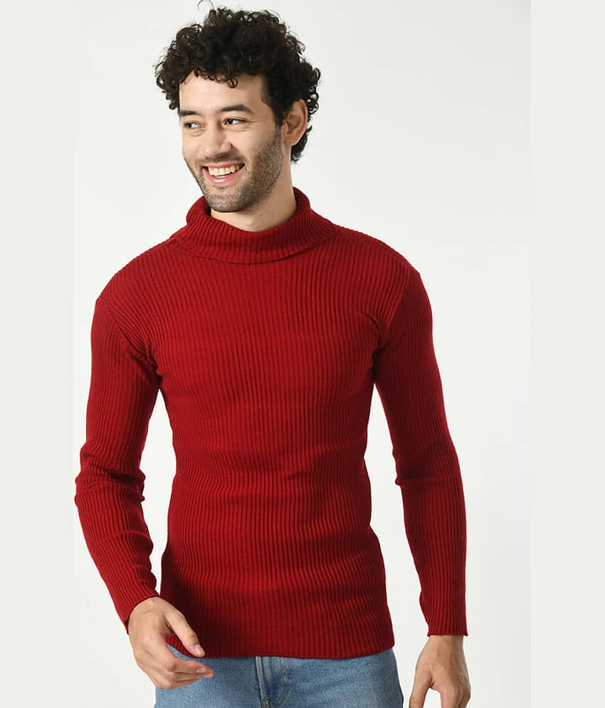 IndiWeaves Woollen High Neck Men's Full Sleeves Pullover Sweater - Maroon ( Pack of 1 )